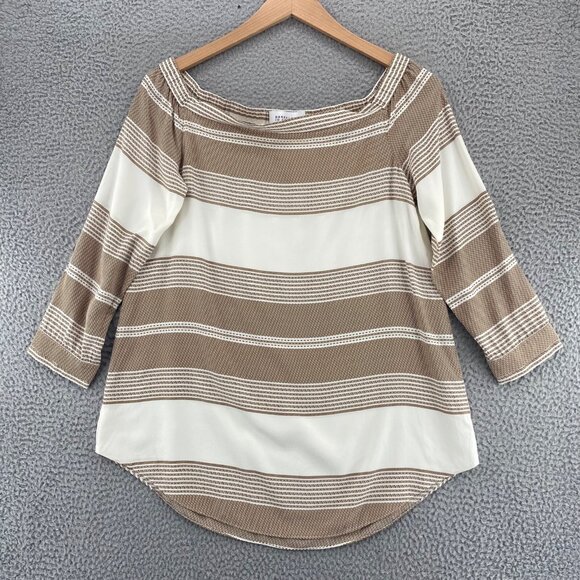 Derek Lam 10 Crosby Top Womens 10 Brown Pattern Silk Off Shoulder Long Sleeves* - Picture 1 of 11